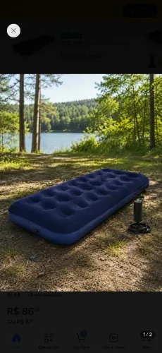 Colchão Inflável Solteiro Avenli 24040 191x73cm Azul Com Bomba Manual