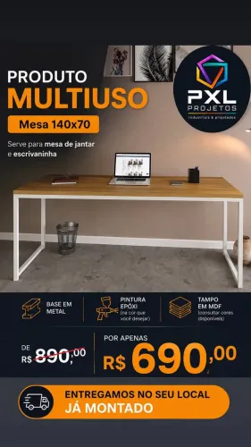 Mesa Multiuso 140x70 - MDF com Base em Metal