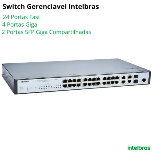 Switch Gerenciavel 24 Portas Fast, 4 porta giga 2 sfp - intelbras