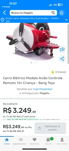 Avião elétrico infantil 