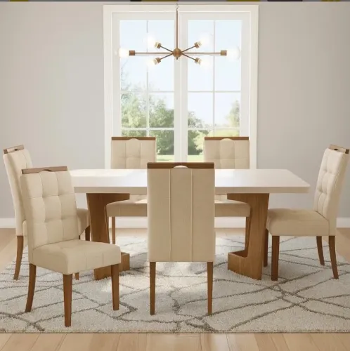 Conjunto Capri 160 Cinamomo Off White 6 Cadeiras Linho Bege