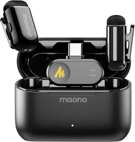 Microfones sem fio profissional de lapela Maono Lavalier Type C T1 Mini