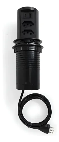 Torre de Tomada QTMOV Prime Slim Preta Automática 2 Tomadas 10A 2 USB A+C