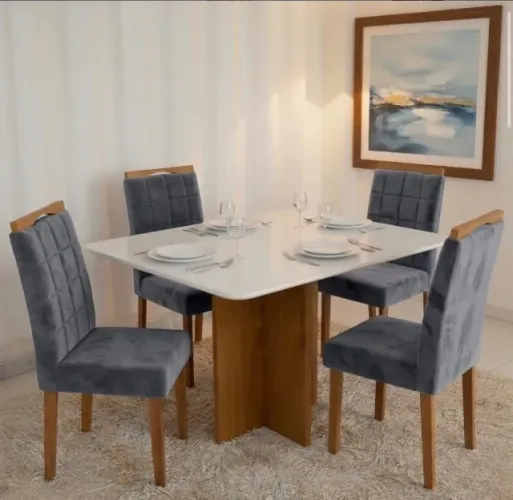 Conjunto de Jantar Florença 4 Lugares Cinamomo com Cadeiras em Veludo Grafite