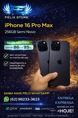 iPhone 16 Pro Max 256GB Semi Novo Bateria 86% a 95% Impecável