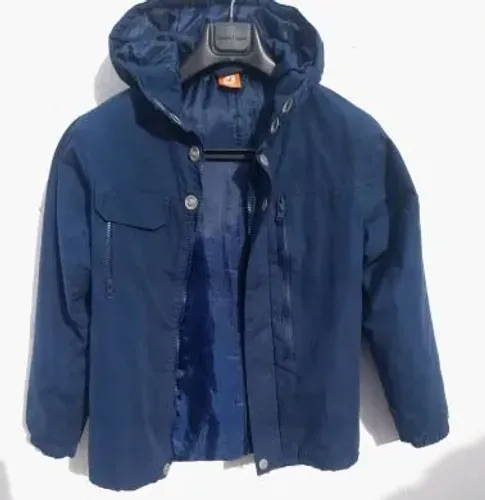 Jaqueta Infantil Impermeável com Capuz - Azul Marinho, Tamanho 14 anos