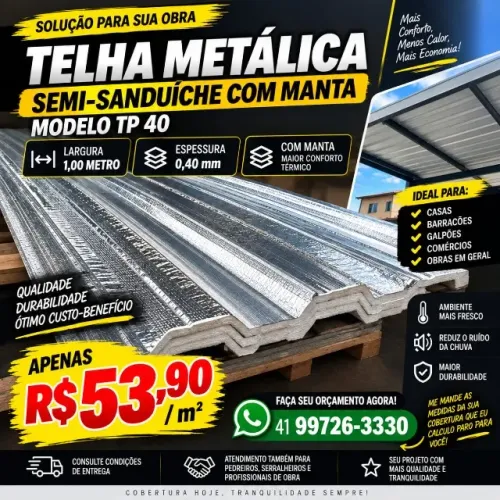 TELHA SEMI SANDUICHE COM MANTA