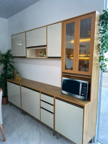 Cozinha Modular 5 Peças com Cristaleira e LED
