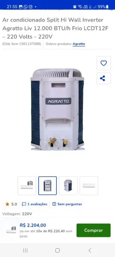 Ar condicionado agratto liv 12 mil btus!