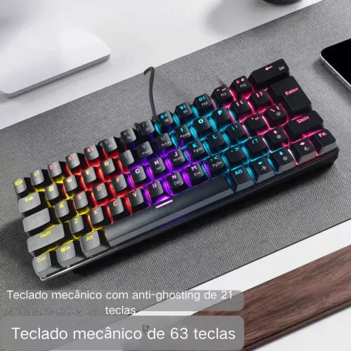 Teclado mecânico com fio K68 10 tipos de iluminações RGB Pc gamer notebook Xbox ps5 