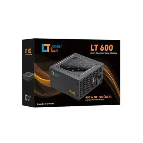 Fonte leadertech atx 600w lt-600w com cabo de forca preto