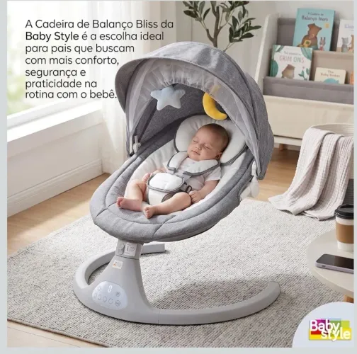 Cadeira de descanso e balanço bebês Bliss Baby Style, música, controle remoto, mosquiteiro