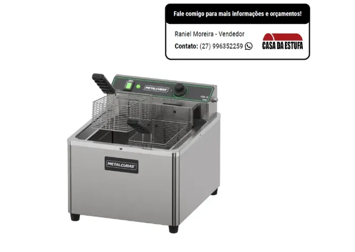 Fritadeira Elétrica 15 Litros Bancada Zona Fria de Óleo 8000 W FOE 15 P 220v - Metalcubas