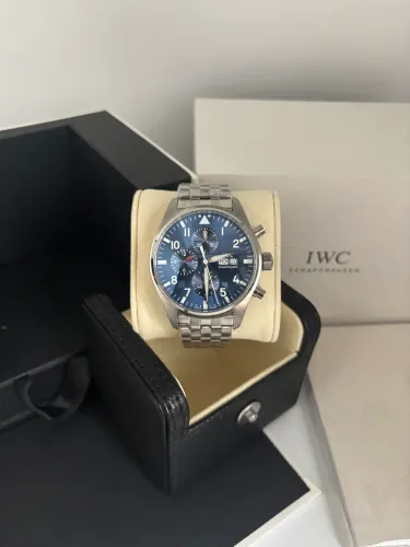 Relógio IWC Pilot Chronograph Azul 43mm Aço Linha Prem AAA+ Vidro Safira