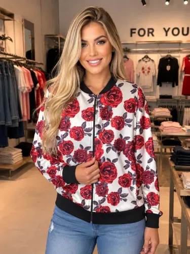 Jaqueta Bomber Floral Estampada Vintage - Tam G