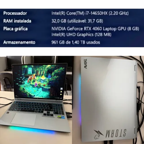 Notebook Avell Storm 460 i7 RTX 4060 8gb