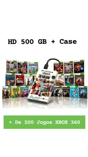 HD Externo 500GB + Case USB + Mais de 200 Jogos de Xbox 360