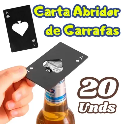 Kit 20 Unidades Abridor de Garrafa Formato Carta Ás de Espadas