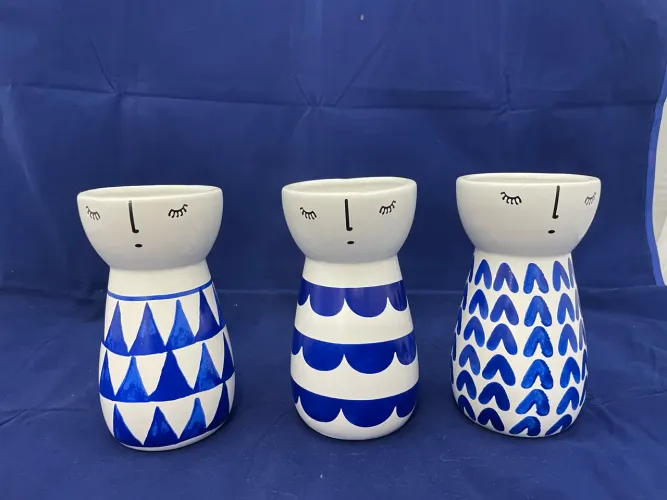 Conjunto 3 Vasos Decorativos em Cerâmica com Rosto