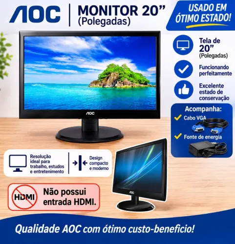 Monitor AOC 20 polegadas usado