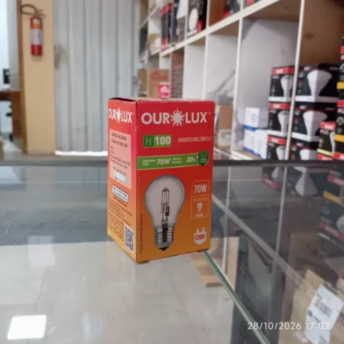 Lâmpada Halógena para granja estufa 70W luz amarelada Ourolux