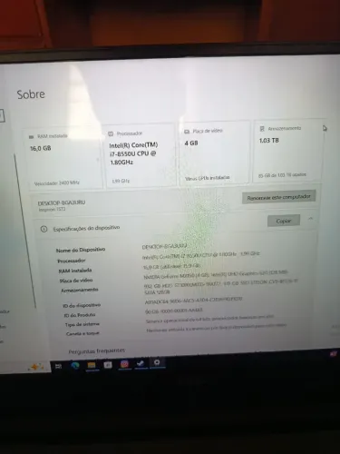 Dell Inspiron 15 i7 16GB RAM SSD + HD GeForce MX130 4GB - Excelente Estado