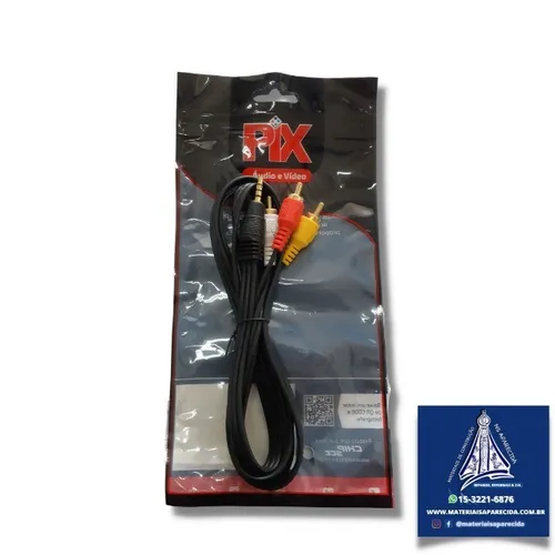 Cabo Axuliar Audio e Video 3 Rca x 1 P3 - NOVO