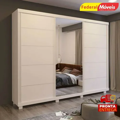Guarda Roupa com Espelho Portas de Correr 4 Gavetas Novo Fazemos Entrega 