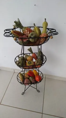 Jogo de 3 Cestas de Metal para Cozinha P