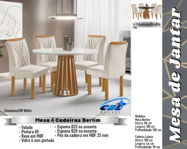 sala mesa jantar redonda com 4 cadeiras