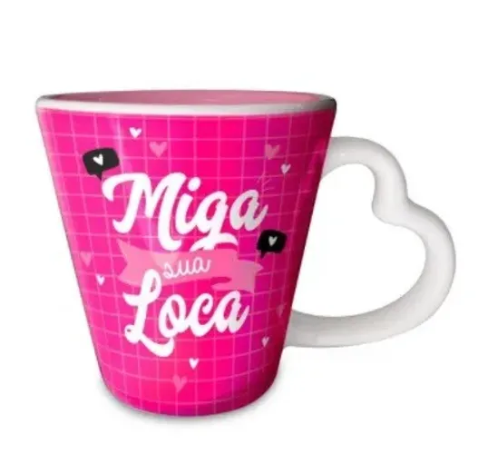 Caneca Porcelana 330ml c/ Alça Coração Sude Miga Sua Loca