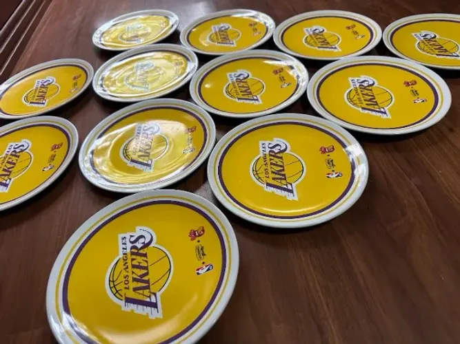 12 pratos nba losangeles lakers 21x21cm ceramica luxo melhor basquete do mundo sucesso pro