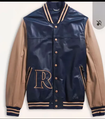 Jaqueta College Varsity Azul e Bege