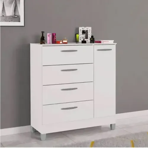 !!! ENTREGA GRATIS !!! Cômoda com 1 Porta 4 Gavetas Branco Larg. 0.86m - Poquema