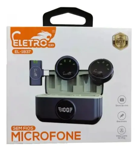 Microfone Lapela Sem Fio Tipo C Duplo Imã Com Case -Eletro Mex El-1837 -Loja Coimbra 