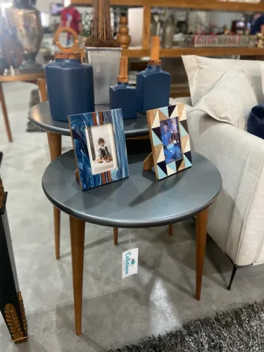 Conjunto de Mesa Lateral Ninho Cinza 