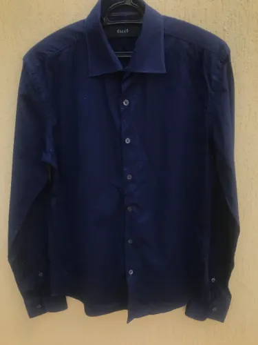 Camisa Social Azul Marinho Em Stretch Da Ellus