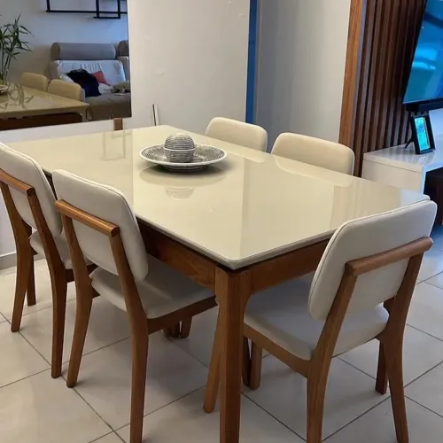 Mesa de Jantar Moderna em Madeira com Tampo Branco