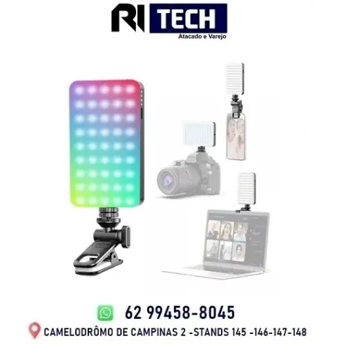 Luz de Vídeo RGB Colorida Suporte Celular Magnético 3000K a 6500K Portátil Recarregável