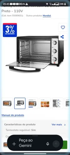 Forninho elétrico 52 litros por 250 ele tá seminovo tou vendendo porque vou me mudar