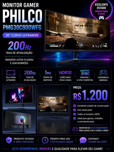 Monitor Gamer Philco 30 Curvo HDR10 Wide 200Hz