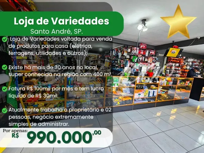 Loja de Variedades em Santo André, SP. (Cod. 113456)