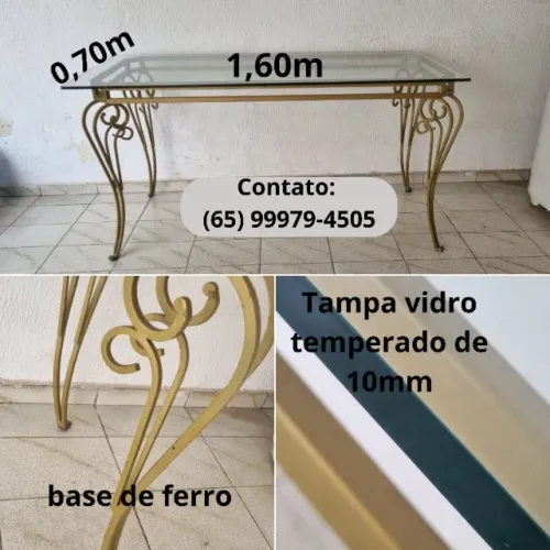 Mesa de ferro com tampa de vidro
