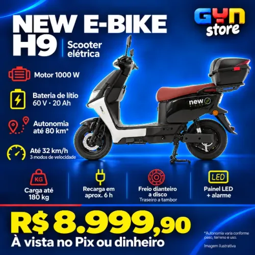 Scooter Elétrica New E-Bike H9 1000W Lítio 60V 20Ah Preto/Prata