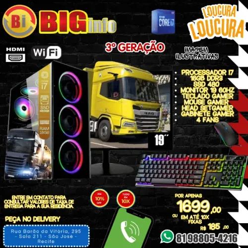 Computador Intel I7 3°ger. 16gb Ssd 512Gb Monitor 19 Completo - Em ate 10x Fixas