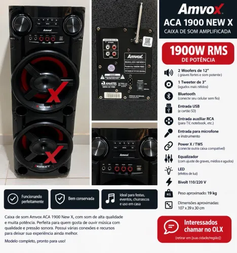 CAIXA DE SOM AMPLIFICADA - ANVOX 1900W