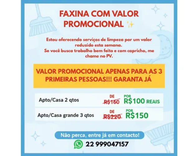 OPORTUNIDADE: FAXINA PROMOCIONAL