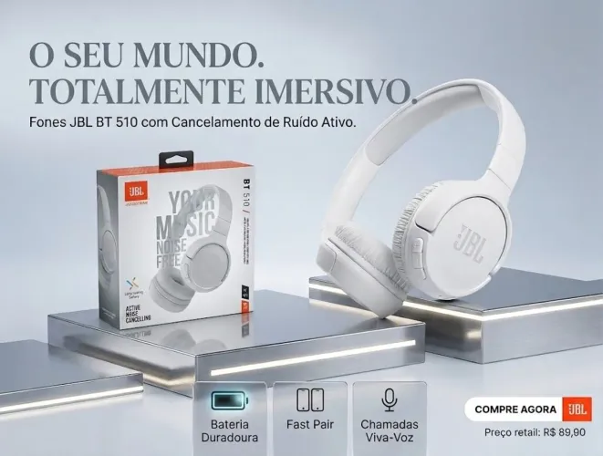 Fone JBL BT 510 Bluetooth Branco - Novo na Caixa