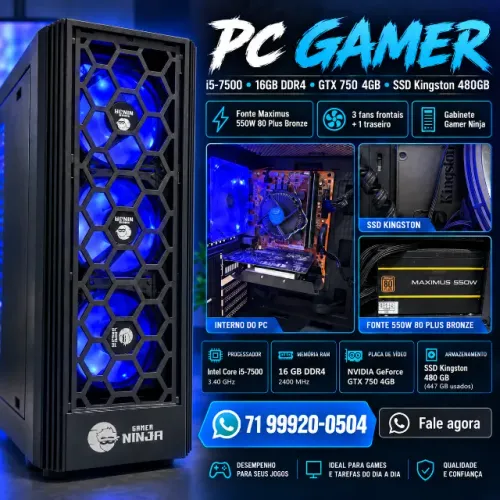 PC Gamer i5-7500 16GB GTX 750 4GB SSD 480GB