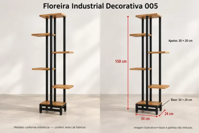 Floreira vertical industrial com prateleiras alternadas